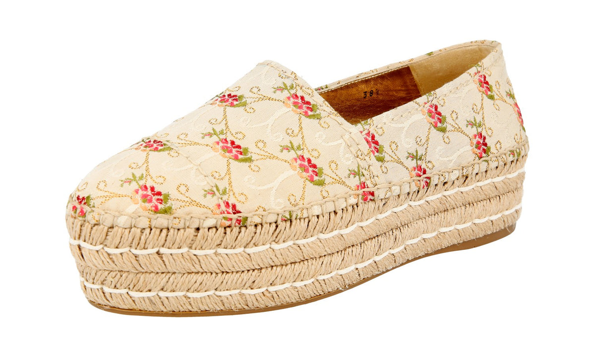 スニーカー PRADA  Espadrilles Women Fabric White Prada White Leather Wingtip Espadrille Oxford Platform size