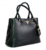 Prada Women's 1BA058 Black Leather Shoulder Bag