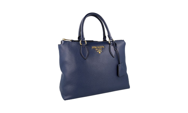 Prada Women's 1BA063 Blue Leather Shoulder Bag