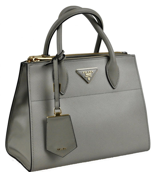 Prada Women's 1BA103 Grey Saffiano Leather Leather Shoulder Bag