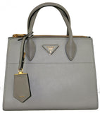 Prada Women's Grey Saffiano Leather Paradigme Shoulder Bag 1BA103