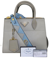Prada Women's Grey High-Quality Saffiano Leather Paradigme Shoulder Bag 1BA103