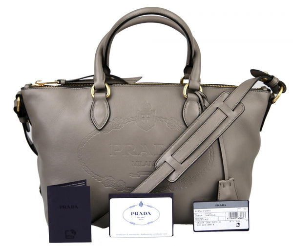 Prada Women's 1BA104 Grey Leather Shoulder Bag