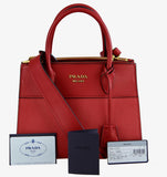 Prada Women's Red Saffiano Leather Paradigme Shoulder Bag 1BA116