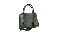 Prada Women's Green High-Quality Saffiano Leather Monochrome Shoulder Bag 1BA156