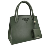Prada Women's Green High-Quality Saffiano Leather Monochrome Shoulder Bag 1BA156