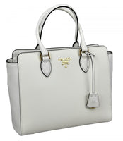 Prada Women's 1BA189 White High-Quality Saffiano Leather Leather Shoulder Bag