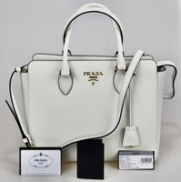 Prada Women's White High-Quality Saffiano Leather Shoulder Bag 1BA189