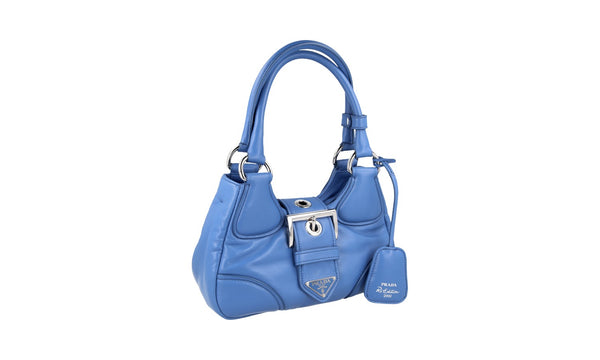 Prada Women's 1BA381 Blue Leather Shoulder Bag