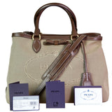 Prada Women's Brown Logo Jacquard Shoulder Bag 1BA579