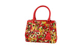 Prada Women's Red High-Quality Saffiano Leather Floral Applique Galleria Shoulder Bag 1BA905