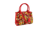 Prada Women's Red Saffiano Leather Floral Applique Galleria Shoulder Bag 1BA905