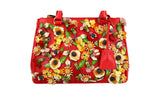 Prada Women's Red Saffiano Leather Floral Applique Galleria Shoulder Bag 1BA905