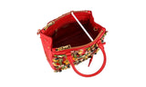 Prada Women's Red Saffiano Leather Floral Applique Galleria Shoulder Bag 1BA905