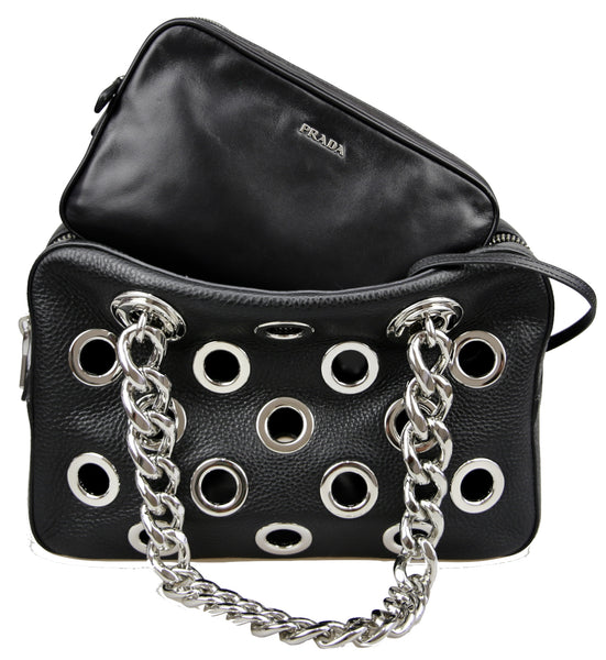 Prada Women's 1BB017 Black Leather Shoulder Bag