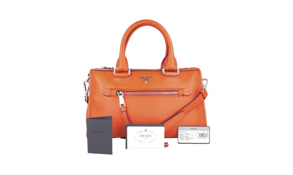 Prada Women's 1BB022 Orange Leather Shoulder Bag