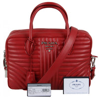 Prada Women's Red Leather Diagramme Shoulder Bag 1BB095