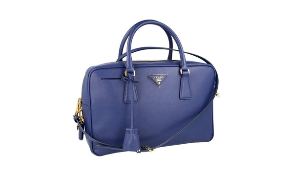 Prada Women's 1BB095 Blue Saffiano Leather Leather Shoulder Bag