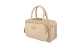 Prada Women's Beige Leather Nylon Ostrich Straussenleder Shoulder Bag 1BB106