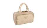 Prada Women's Beige Leather Nylon Ostrich Evening Purse 1BB106