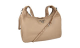 Prada Women's Beige Leather Arque Moon Shoulder Bag 1BC034
