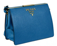 Prada Women's Blue High-Quality Saffiano Leather Light Frame Shoulder Bag 1BC046