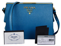 Prada Women's Blue High-Quality Saffiano Leather Light Frame Shoulder Bag 1BC046