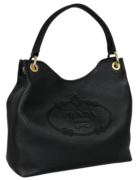 Prada Women's 1BC051 Black Leather Shoulder Bag