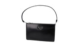 Prada Women's Black Brushed Spazzolato Leather Triangle Evening Purse 1BC155