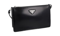 Prada Women's Black Brushed Spazzolato Leather Triangle Evening Purse 1BC155