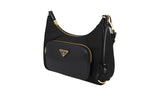 Prada Women's Black Re-nylon Spazzolato Leather Gold Chain Kette Shoulder Bag 1BC198