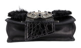 Prada Women's Black Leather Jewels Ribbon Shoulder Bag 1BD067