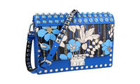 Prada Women's Blue Leather Elektra Floral Shoulder Bag 1BD120