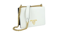 Prada Women's 1BD133 White High-Quality Saffiano Leather Leather Shoulder Bag