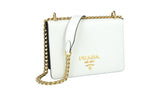 Prada Women's White High-Quality Saffiano Leather Shoulder Bag 1BD133