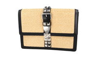 Prada Women's Beige Leather Elektra Raffia Wicker Crochet Shoulder Bag 1BD174