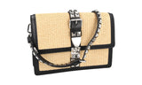Prada Women's Beige Leather Elektra Raffia Wicker Crochet Shoulder Bag 1BD174