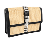 Prada Women's Beige Leather Elektra Raffia Wicker Crochet Shoulder Bag 1BD174