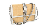 Prada Women's Beige Leather Elektra Wicker Crochet Raffia Shoulder Bag 1BD174