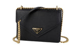 Prada Women's Black Saffiano Leather Envelope Shoulder Bag 1BD200