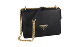 Prada Women's Black High-Quality Saffiano Leather Envelope Shoulder Bag 1BD200