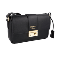 Prada Women's Black High-Quality Saffiano Leather Shoulder Bag 1BD298