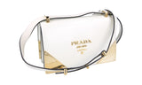 Prada Women's White Leather Golden Triangle Shoulder Bag 1BD333