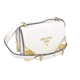 Prada Women's White Leather Golden Triangle Shoulder Bag 1BD333