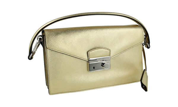 Prada Women's 1BD924 Gold Saffiano Leather Leather Shoulder Bag