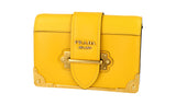 Prada Women's Yellow High-Quality Saffiano Leather Cahier Shoulder Bag 1BH018