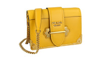 Prada Women's Yellow High-Quality Saffiano Leather Cahier Shoulder Bag 1BH018