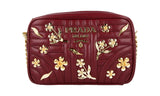 Prada Women's Red Leather Diagramme Gold Flowers Blumen Shoulder Bag 1BH084