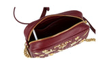 Prada Women's Red Leather Diagramme Gold Flowers Blumen Shoulder Bag 1BH084