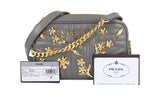 Prada Women's Grey Leather Diagramme Golden Flowers Shoulder Bag 1BH084